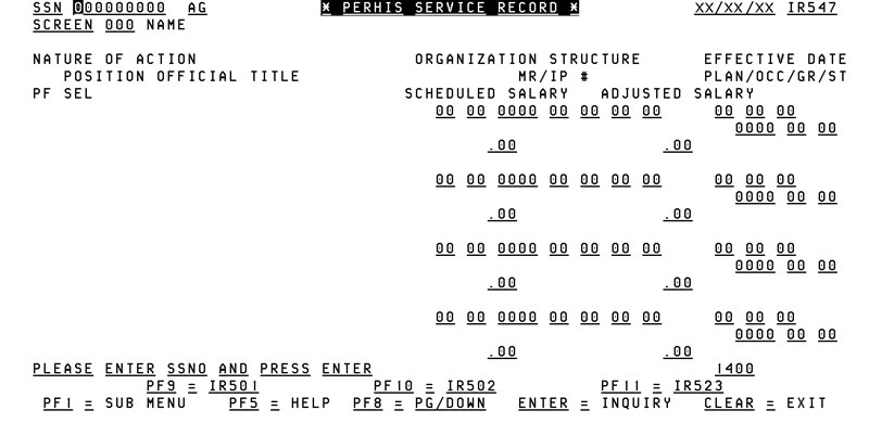 IR547, Perhis Service Record Screen