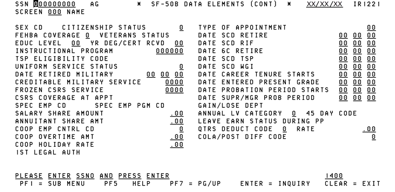 1221, SF-50B Data Elements