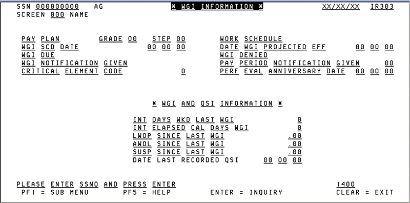IR303, WGI Information Screen