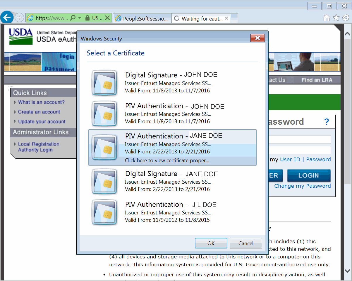 Select a Certificate Page