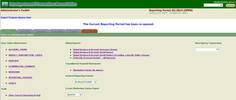 ITRS Re-Open Current Reporting Period Page (Current Period Opened)