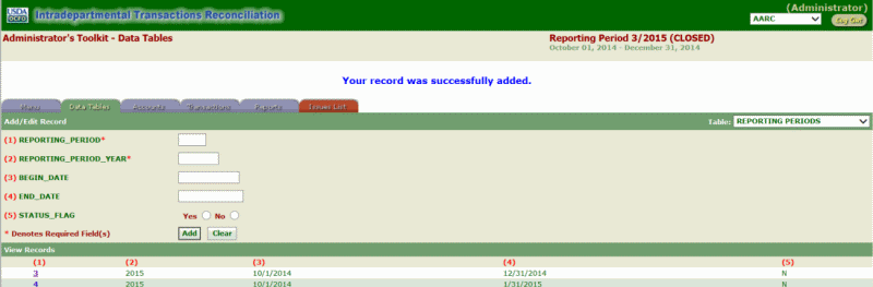 ITRS Reporting Period (Successfully Added)