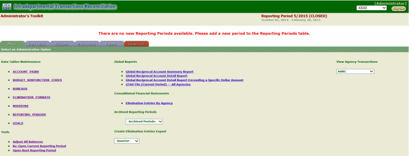 Open Next Reporting Period Page (No New Reporting Periods Message)