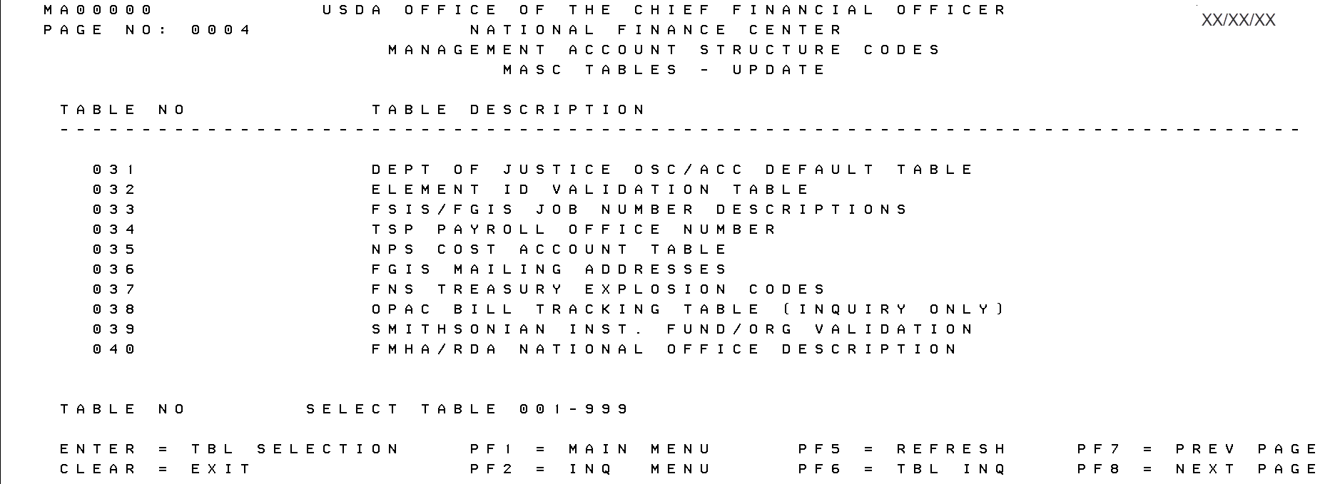 MASC Tables Update Menu pg 0004