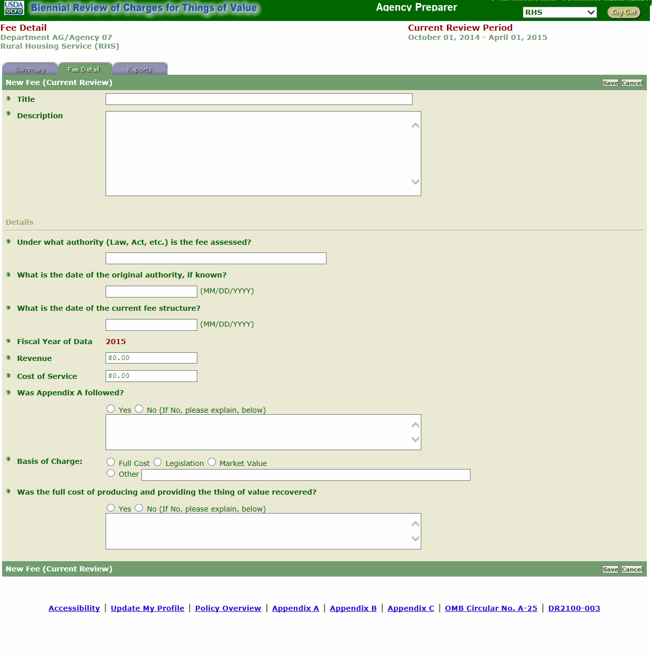 Fee Detail Page