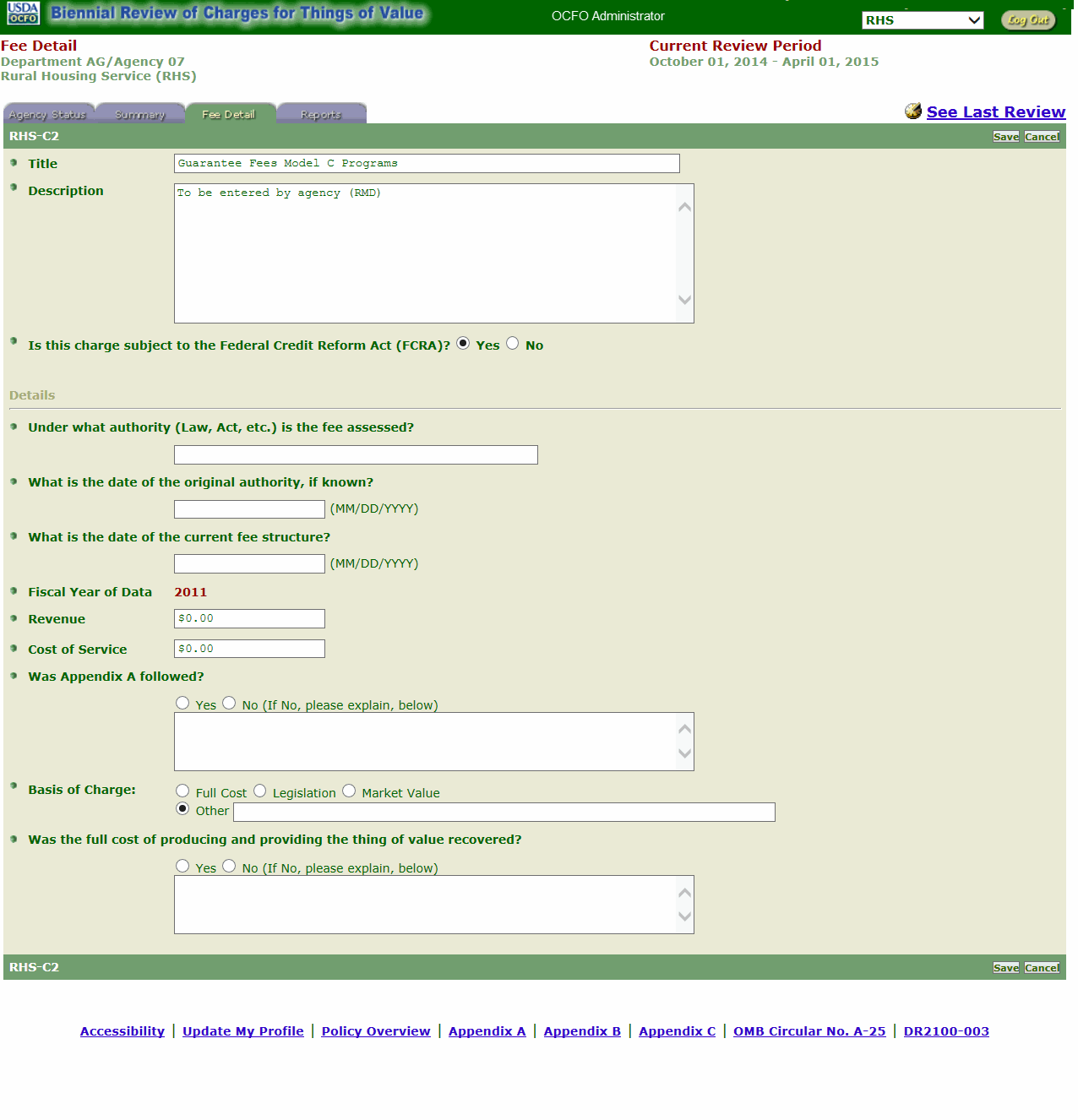 Fee Detail Page