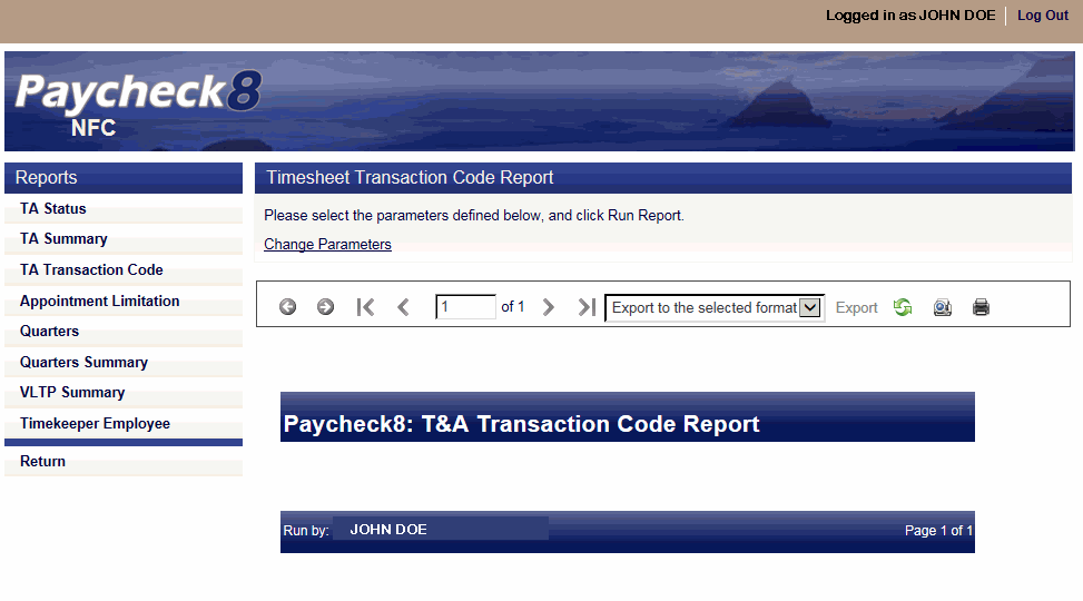 Paycheck8 T&A Transaction Code Report - Figure 86