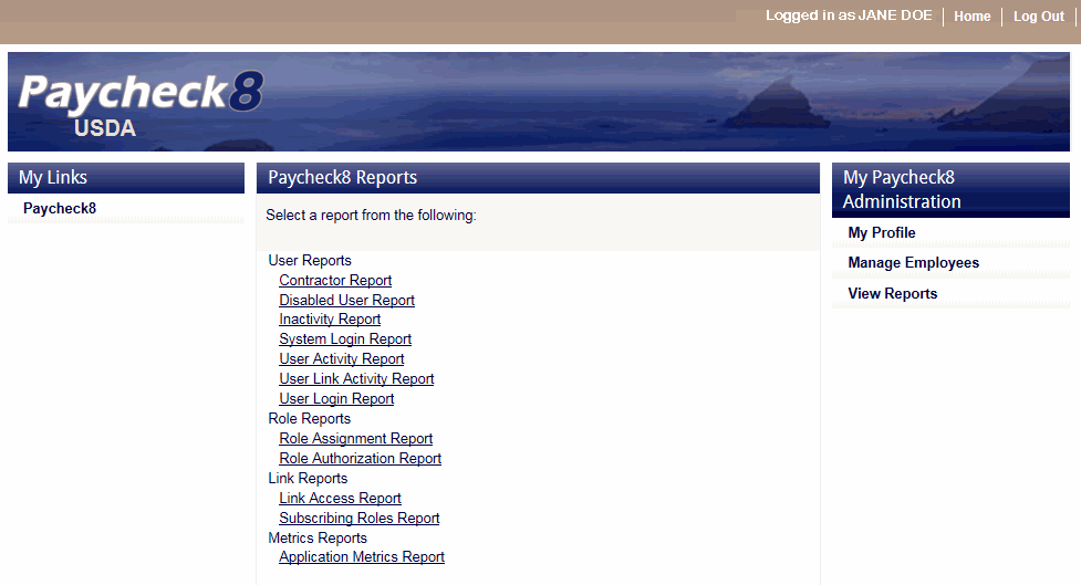 Paycheck8 Reports Page