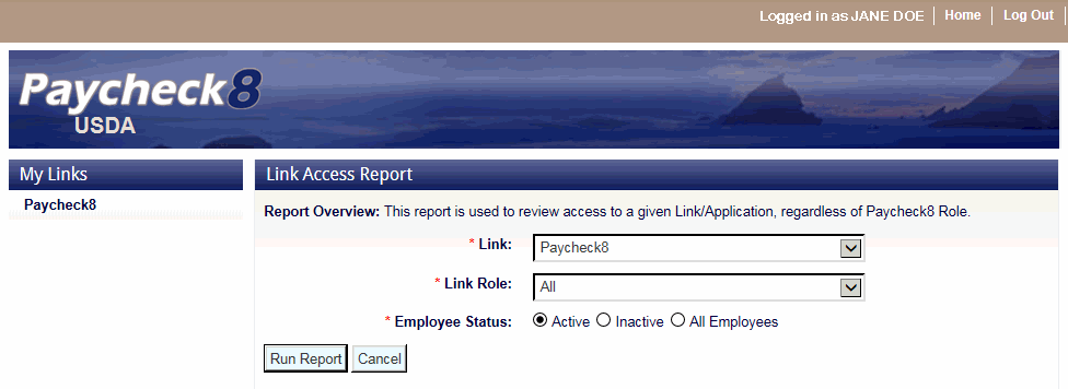 Link Access Report Page