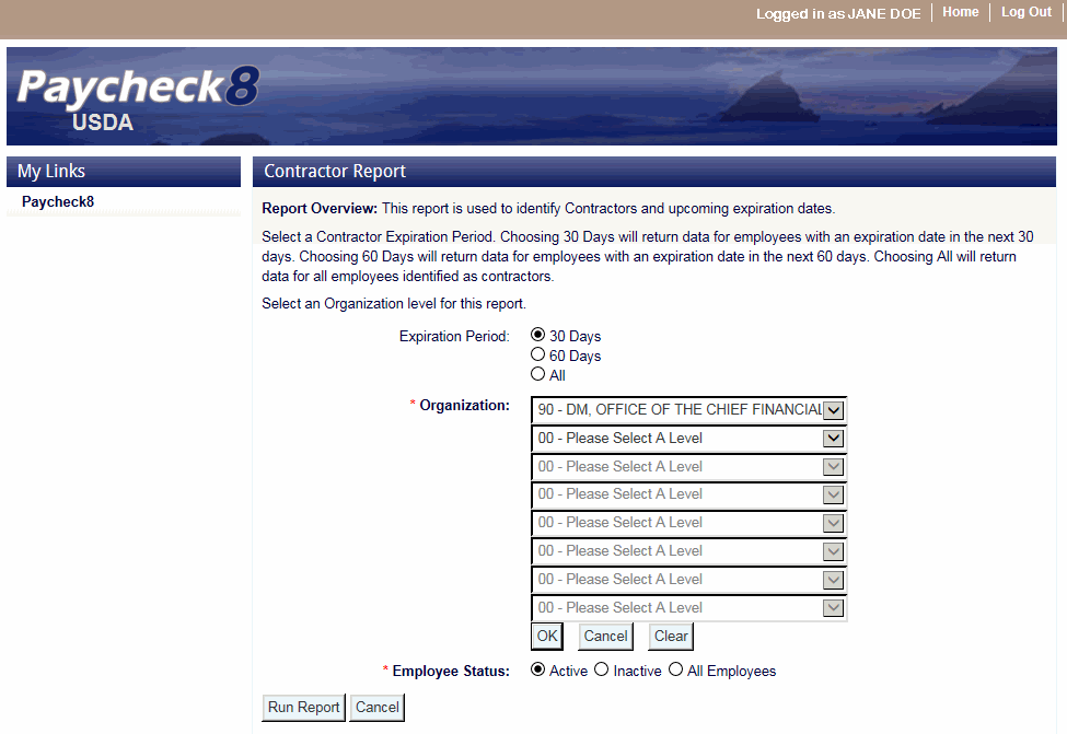 Contractor Report Page