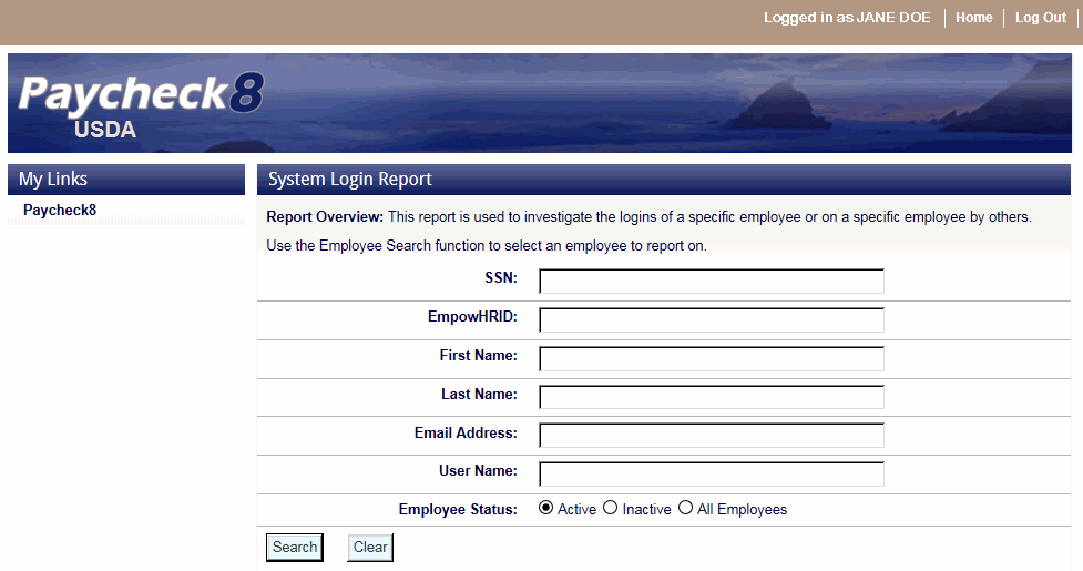System Login Report Page