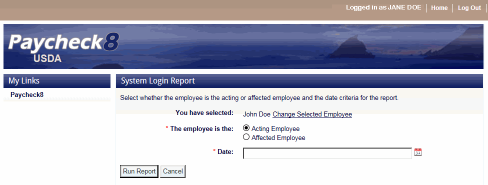 System Login Report Page - Selected Employee