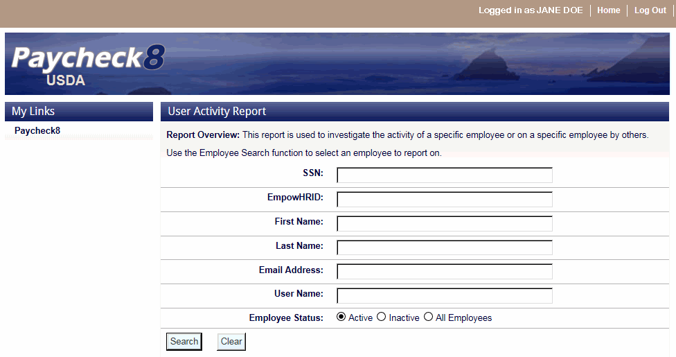 User Activity Report Page