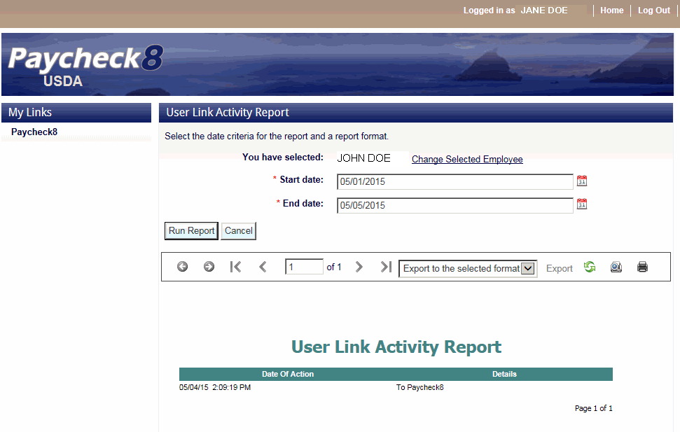 User Link Activity Report
