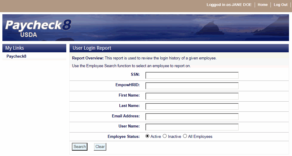 User Login Report Page