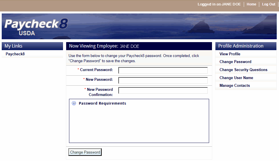 Change Password Page