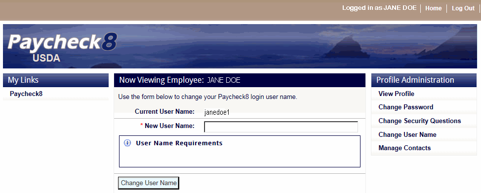 Change User Name Page