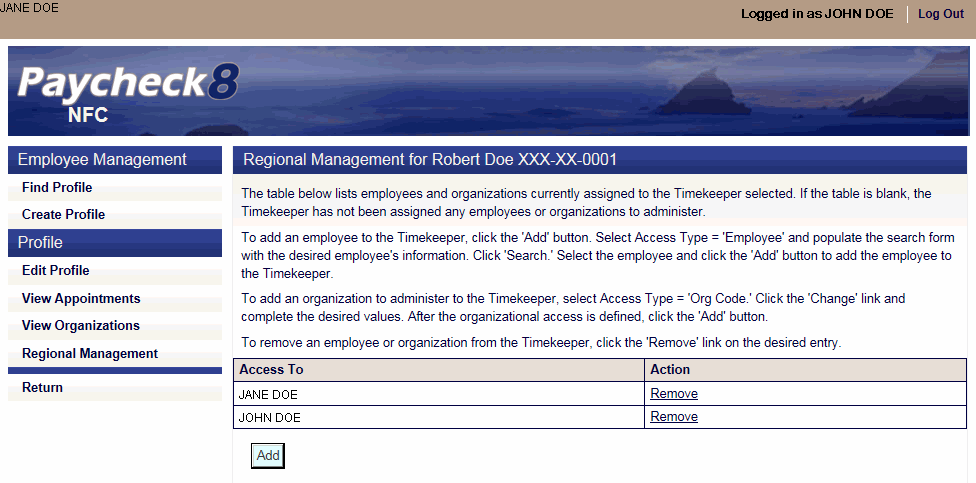 Regional Management for Timekeeper Page