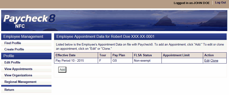 Employee Appointment Data Page