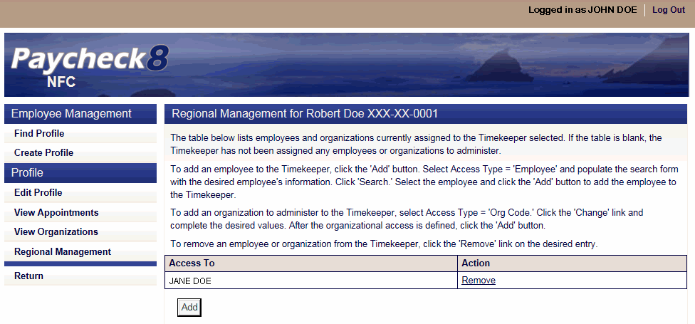 Regional Management for Timekeeper Page
