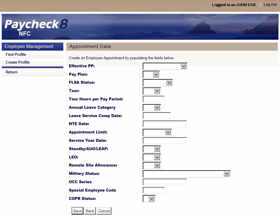 Appointment Data Page