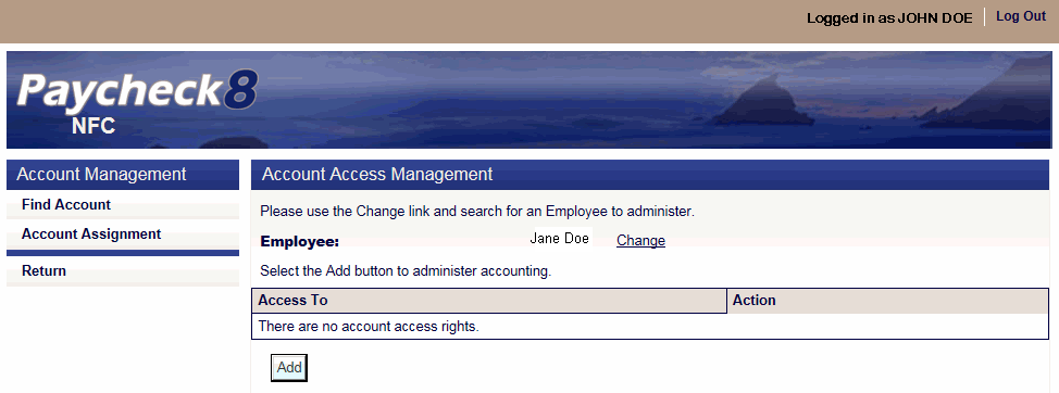 Account Access Management Page - Selected Employee