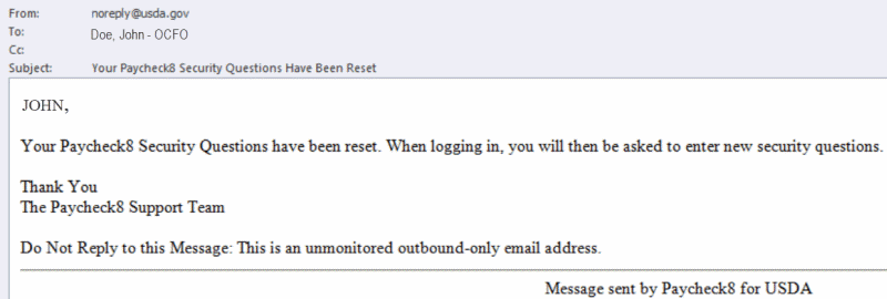 Security Questons Reset Email