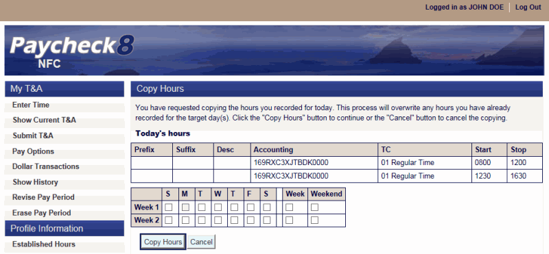 Copy Hours Page