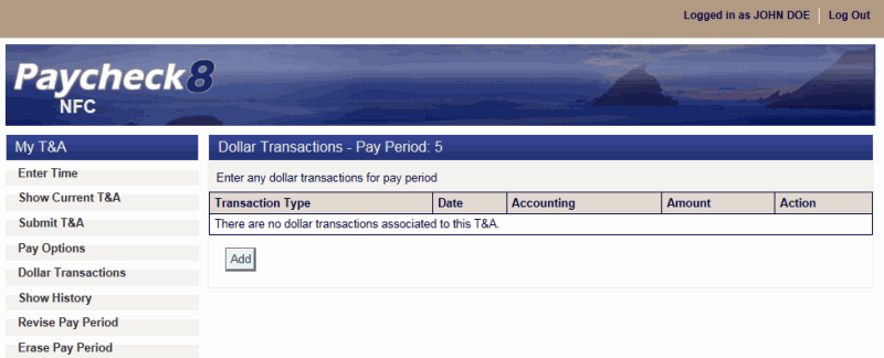 Dollar Transactions Page