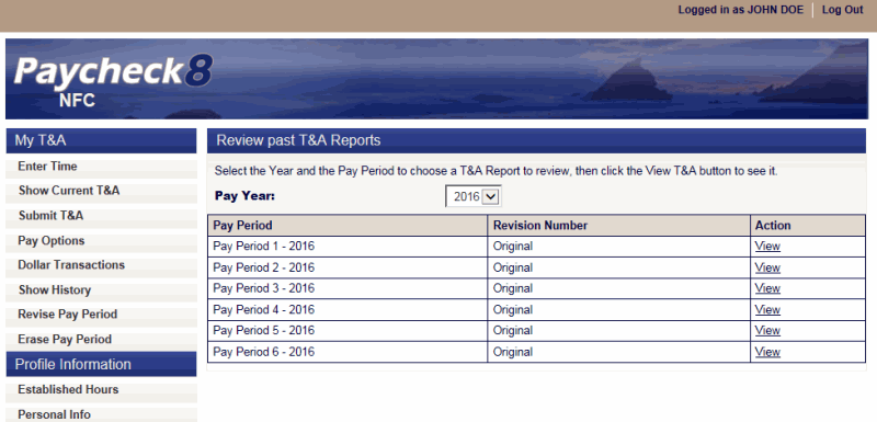 Reivew Past T&A Reports Page