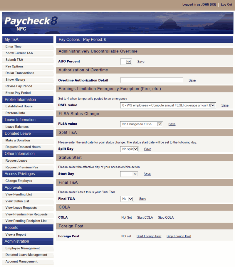 Pay Options Page