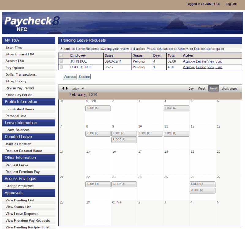 Sync Calendar Page