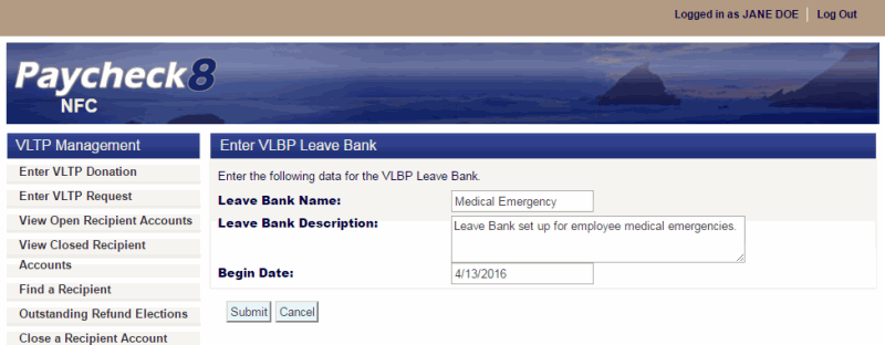 Edit VLBP Leave Bank Page