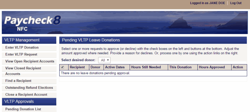 Pending VLTP Leave Donations - Approved
