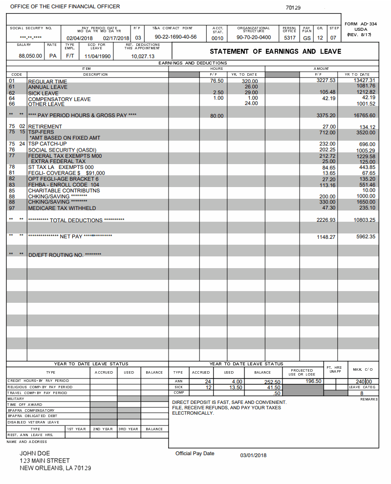 Statement of Earnings and Leave