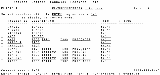 CL/SUPERSESSION Main Menu Screen (Command line function)