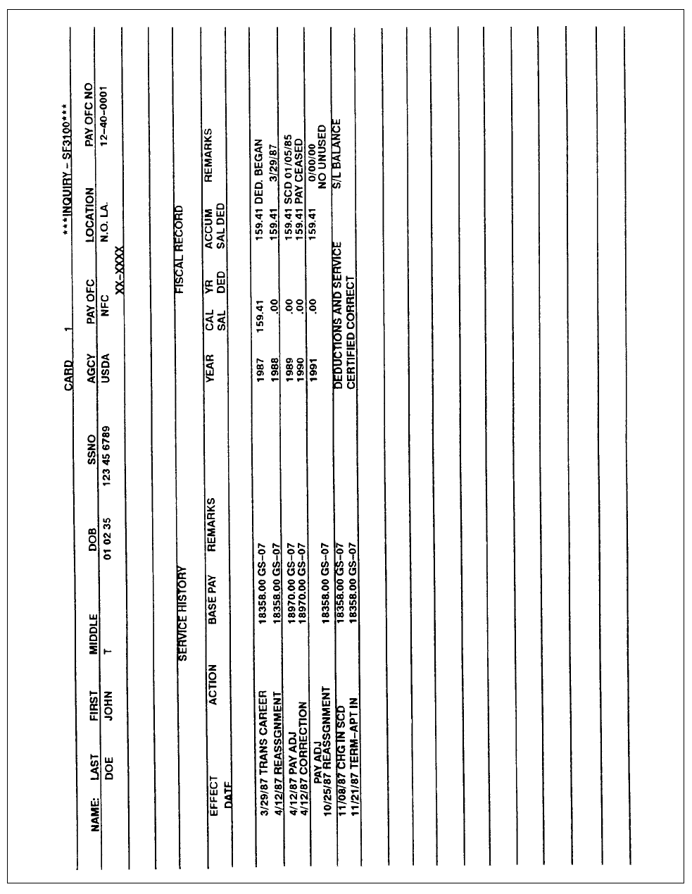 Sample of Individual Retirement Record SF-3100 (Paper Version)