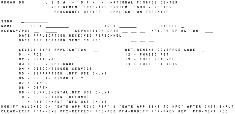 Personnel Office - Application Tracking Screen