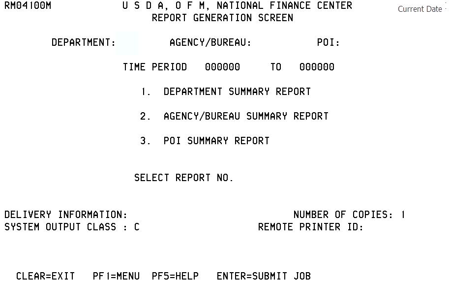 Report Generation Screen