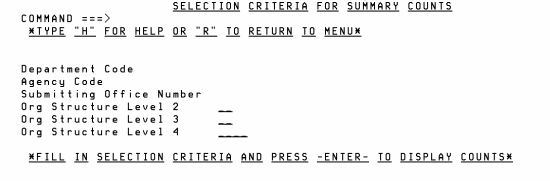 Selection Criteria For Summary Counts Screen (example is for All Other Forms option)