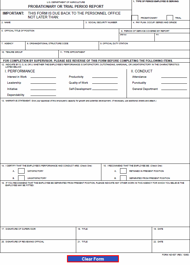 Probationary or Trial Period Report