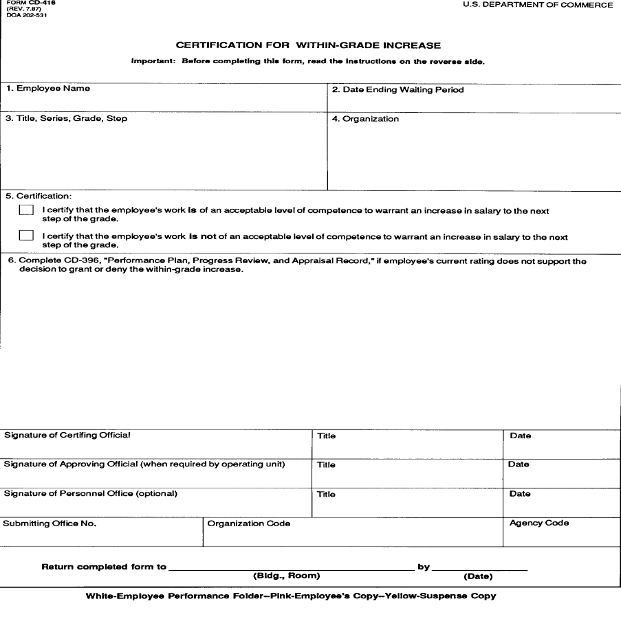 7 Certification For Within Grade Increase