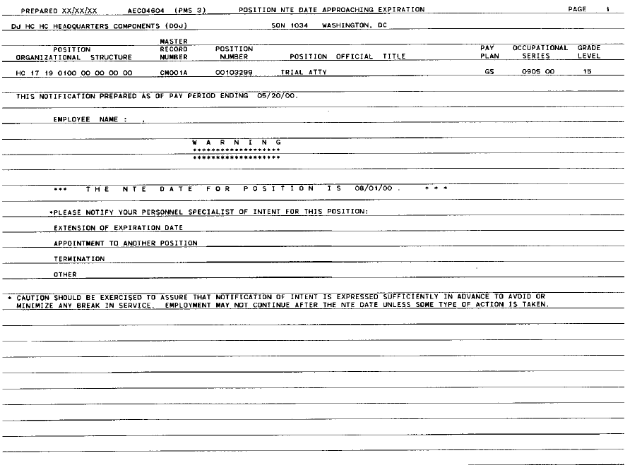 Position NTE Date Approaching Expiration