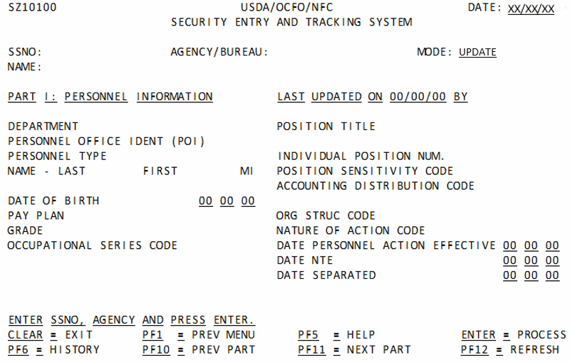 Update Part I Personnel Information Screen