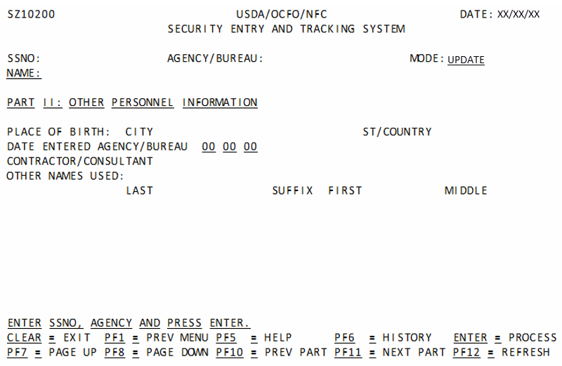 Update Part II Other Personnel Information Screen