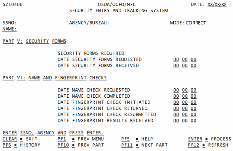 Correct Part V: Security Forms Screen