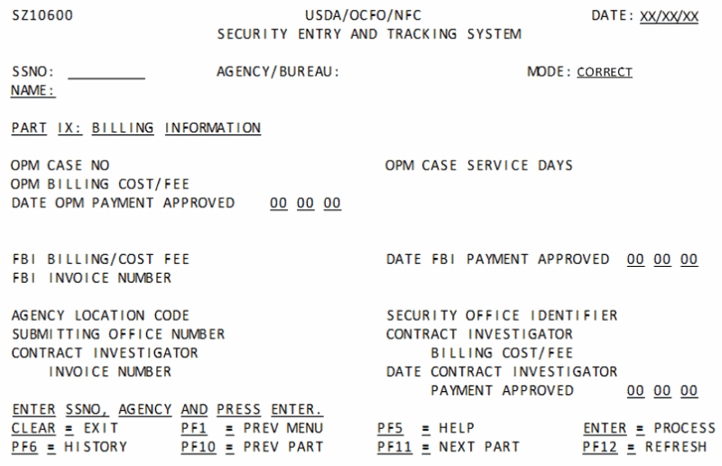 Correct Part IX: Billing Information Screen