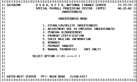 Indebtedness Menu