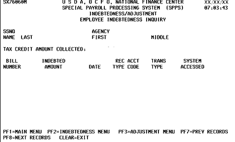 Employee Indetedness Inquiry Screen