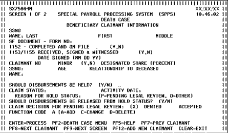 Beneficiary Claimant Information screen 1